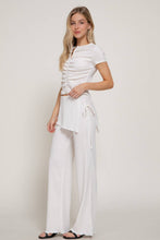 Ivory Tied Overwrap Front Texture Knit Long Pants