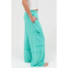 Turquoise Mineral Wash Wide Leg Cargo Pants