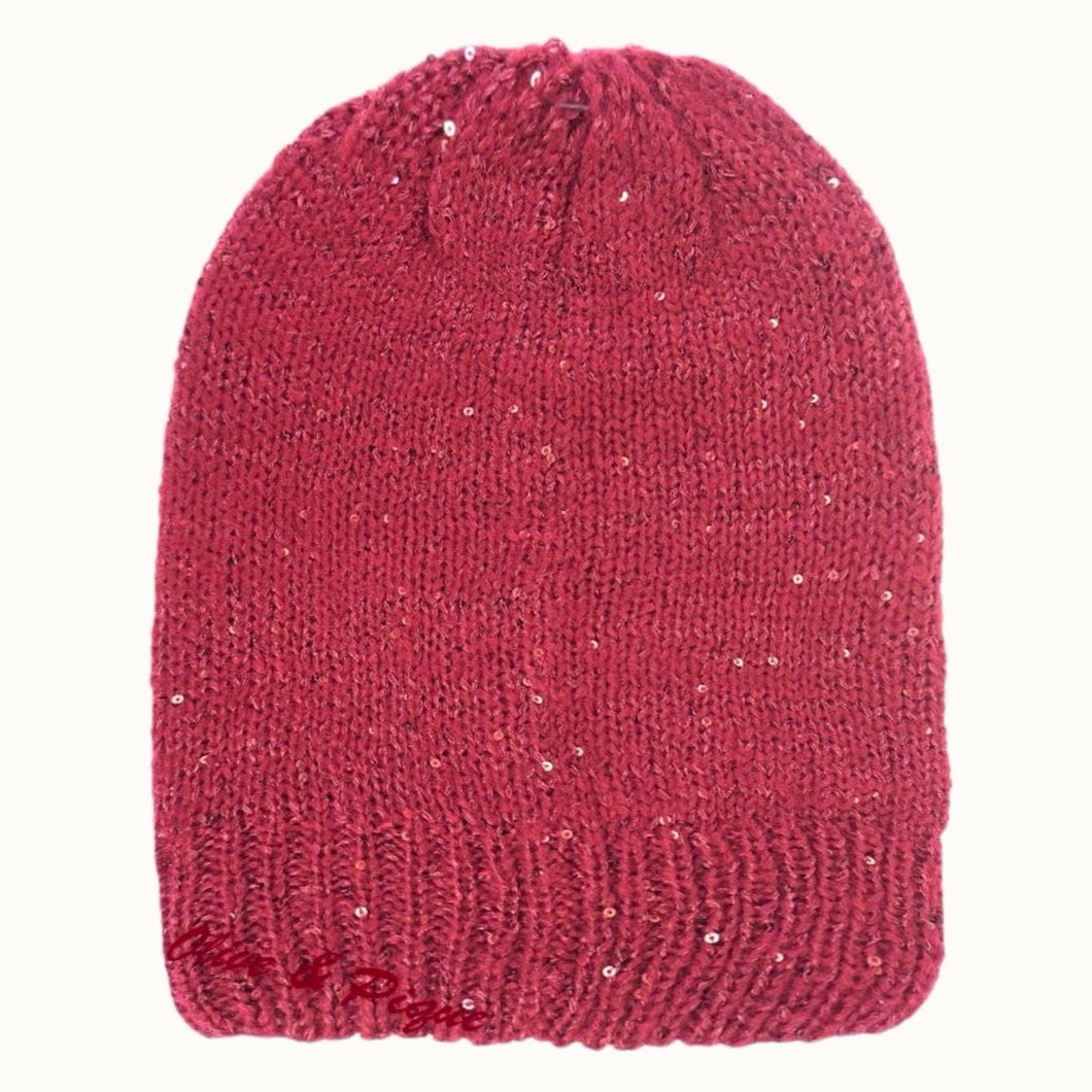 Burgundy Sequin Lurex Slouchy Beanie