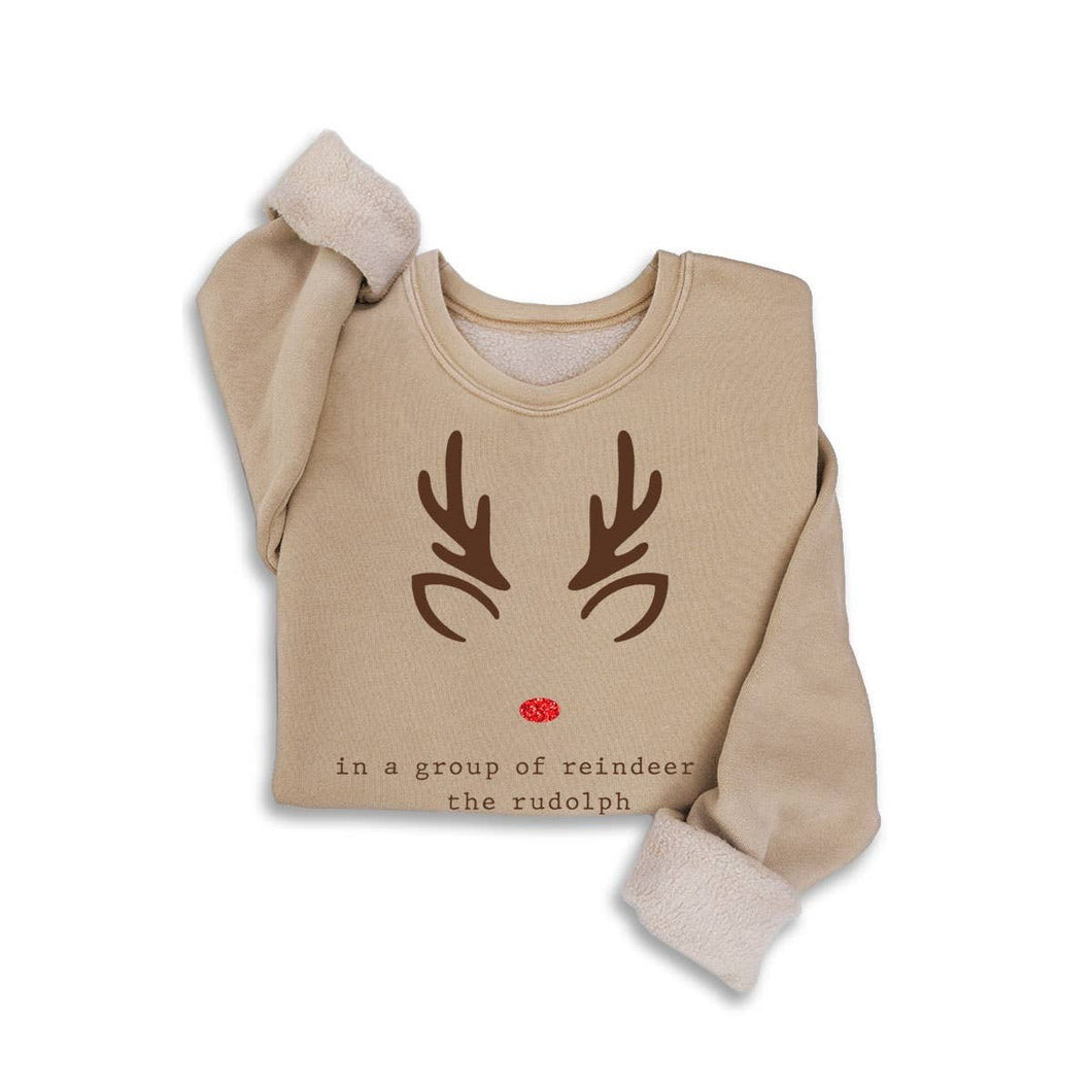 Mineral Beige Rudolph Glitter Sweatshirt