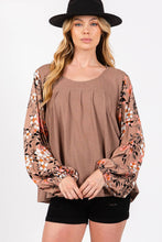 Brown Floral Contrast Solid Sage+Fig Top