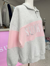 Pearl Grey And Pink Sunkissed Embroider Quarter-Zip Hoodie
