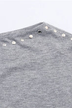Grey Studded Long Sleeve Off Shoulder Top