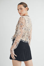 Cream Sheer Embroidered Mesh Peplum Top with Polka Dot Detail