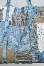Unique Mix Patchwork Vintage Denim Casual Tote Bag: DEEP DENIM / OS