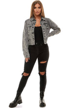 Black Acid Wash Denim Jacket with Raw Hem