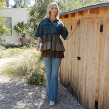 Vintage Front-Open Hooded Denim Shirt with Playful Mixed Ruffles