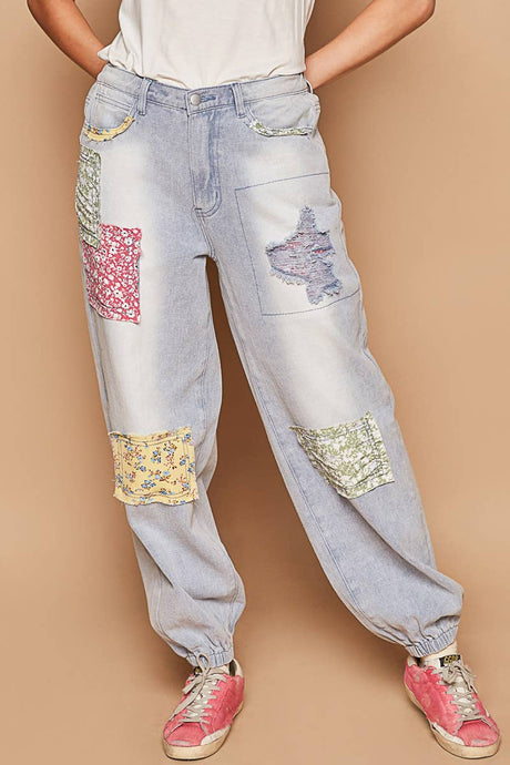 Denim Patches detail denim jogger POL pants