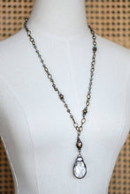 Boho Long Beaded Chain Link Necklace, Glass Crystal Teardrop Pendant