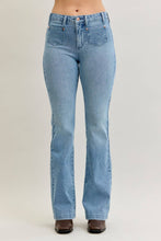 Medium Mid Rise Bootcut Contrast Wash & Front Patch Pocket Judy Blue Jeans