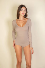 Taupe Scoop Neck Solid Long Sleeve Bodysuit