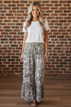 Beige Camo Drawstring Wide Leg Pants