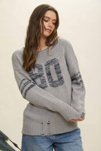 Oatmeal Distressed Long Sleeve Varsity Knit Top