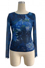Navy Sheer Floral Print Long Sleeve Top