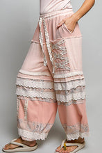 Pink Double Gauze Trim Floral Patch Waistband Jogger POL Pants