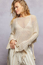 Cream Round Neck Crochet Raw Edge Solid Knit Top