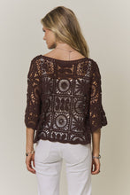OPEN-KNIT SQUARE CROCHET TOP Rust