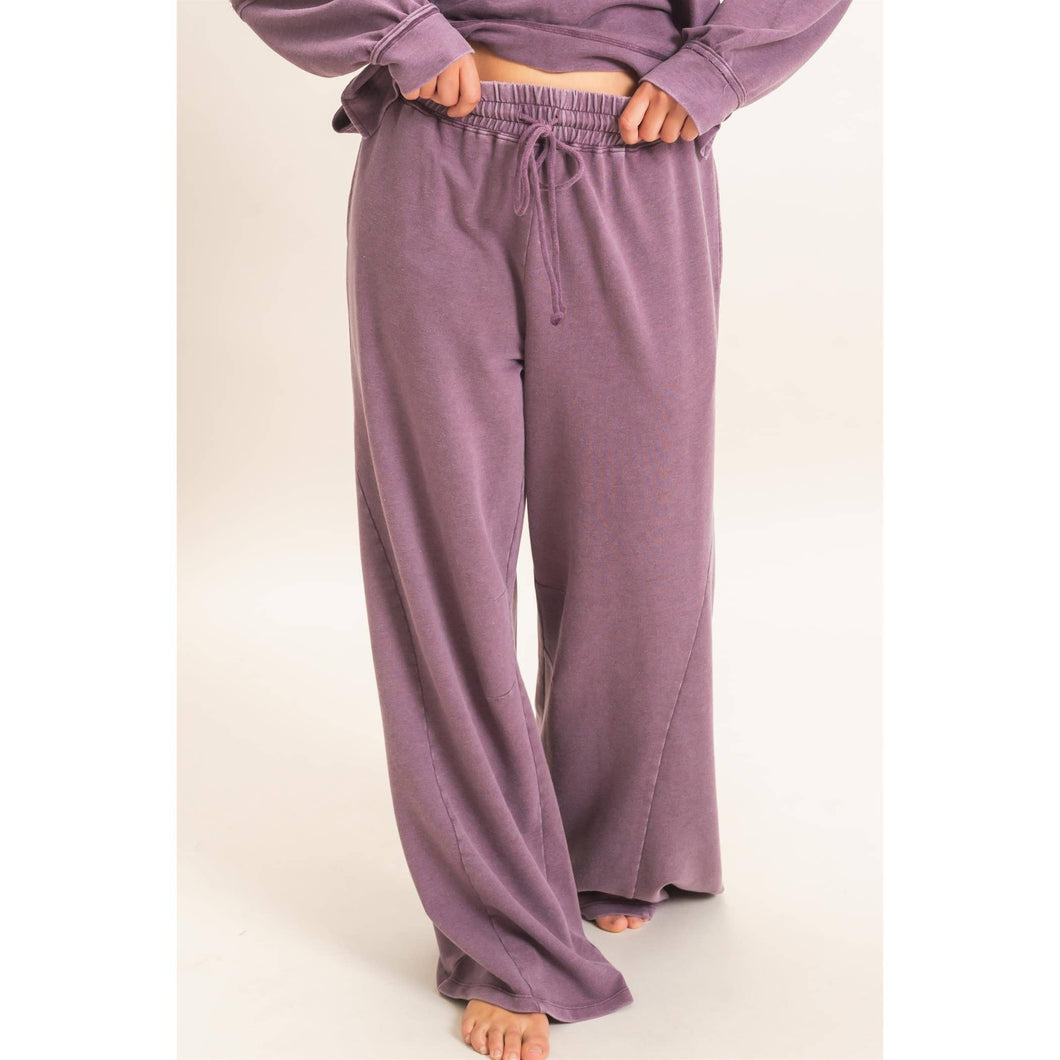 Dark Cherry Mineral Washed Wide Leg Pants