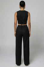 Button Vest with Adjustable Back Tie & Wide Leg Pants Sets: Black / S
