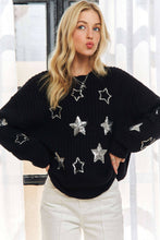 Black Drop Shoulder Sequins Star Sweater