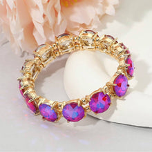 Pink Round Stone Cluster Beaded Stretch Evening Bracelet