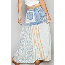 Denim Multi Woven floral print mixed POL Skirt