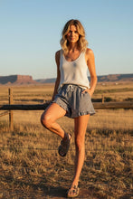 Black Checkered Woven Ruffle Hem Shorts