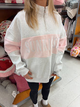 Pearl Grey And Pink Sunkissed Embroider Quarter-Zip Hoodie