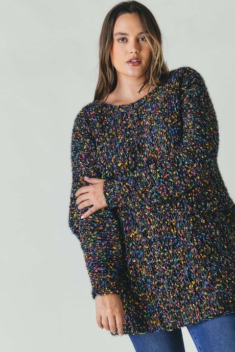 Black Multi Color Round Neck Long Sleeve DD Sweater