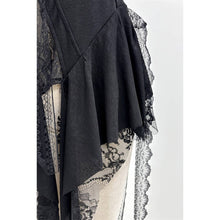 Black Lace Panel Sleeveless Top with Sheer Layered Hem