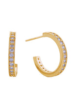 Gold 14K Daily CZ Pave Hoop Post Earring