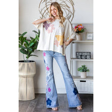 Cream Washed Flower Butterfly Patchwork Short Sleeve Oli+Hali Top