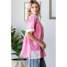 Pink Washed Eyelet Colorblock Love Oli&Hali Tee Shirt