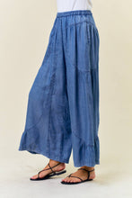 Dark Denim Elastic Waist Wide Leg Pants with Side Pocket