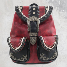 Brown Western Leather Buckle Backpack: