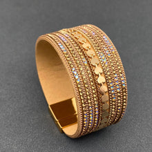 Black Sparkling Rhinestone Leather Magnetic Clasp Bracelet