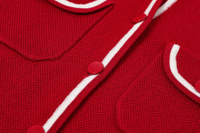 Red Hooded Flow Cardigan With Contrast