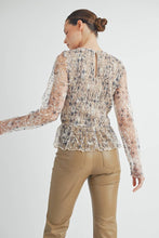 Cream Sheer Smocked Embroidered Mesh Peplum Top