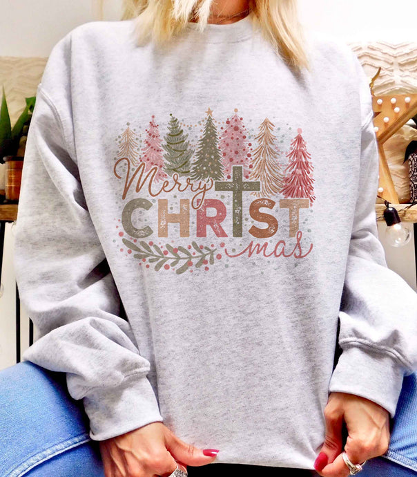 Merry Christmas Wreath Trees Heather Ice Grey T-Shirt