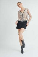 Cream Sheer Embroidered Mesh Peplum Top with Polka Dot Detail