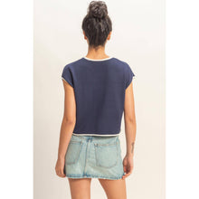 Navy Rolled Hem Sleeveless Flag Graphic Top