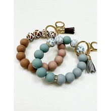 Taupe Leo Beaded Keychain Wristlet Key Ring Bracelet