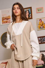 Sand Off White Drawstring Scuba Hoodie Top