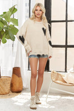 Oatmeal Long Sleeve Heart Patch Knit Sweater