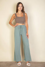 Drawstring waist wide leg minimalist pants: Grey / L