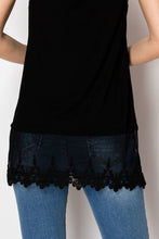 Black Soft Relaxed Tank With Delicate Floral Laced Hem