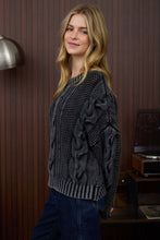 Charcoal Washed Cable Knit Pullover Sweater