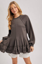 Ash French Terry Ruffled Tiered Hem Tunic Sweatshirt