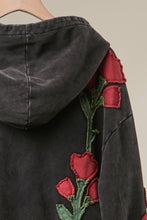 Black Floral Embroidered Zip-Up Hoodie