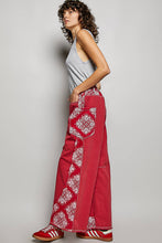 Red High Waist Paisley Patch High Rise Wide Leg Twill POL Pants